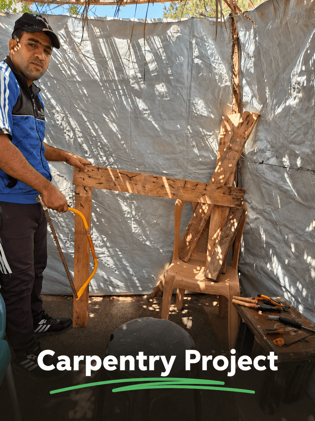 A Palestinian carpenter building furniture from salvaged wood